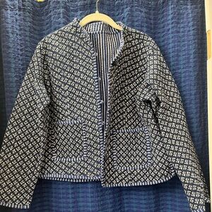 Navy and White Patterned Women's Blazer